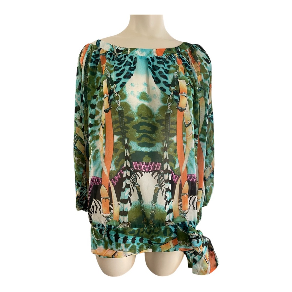 Forla Paris Dolman Sleeve Blouse Multicolored Loose Top Tassel Animal Print